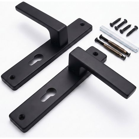 Set di maniglie per porte nere opache con cilindro profilato (1/5)