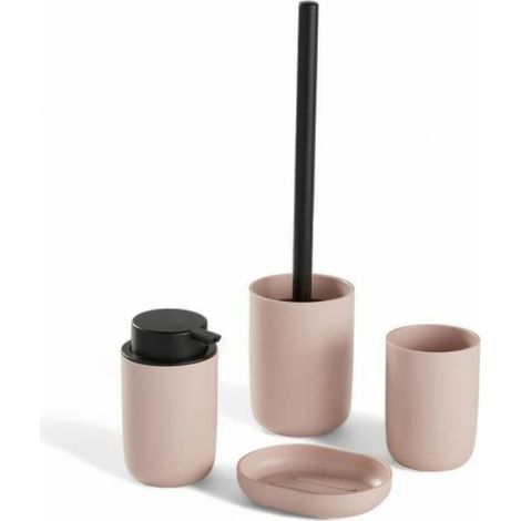 Set di 4 accessori per il bagno - TODAY - UTILITY - Bicchiere, distributore di sapone, spazzola per WC - Rosa (1/3)