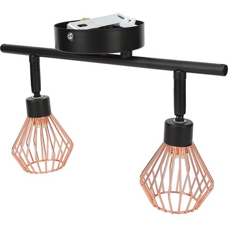Kit d'éclairage sur rail avec 2 spots orientables pour appliques murales et plafonniers, avec cages tressées, pour cuisine et salon. (1/5)