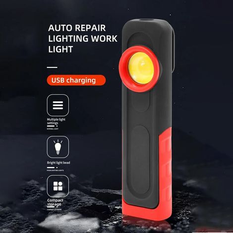 Lampada da lavoro a LED ricaricabile con base magnetica e gancio girevole a 360°, torcia portatile COB super luminosa per campeggio all'aperto, riparazioni auto, emergenze (1/5)