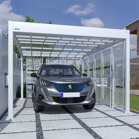 Trigano – Carport aluminium blanc 3,26 x 5,09 m – Surface 16 m² – Résistance au vent 150 km/h – Charge de neige 20 cm