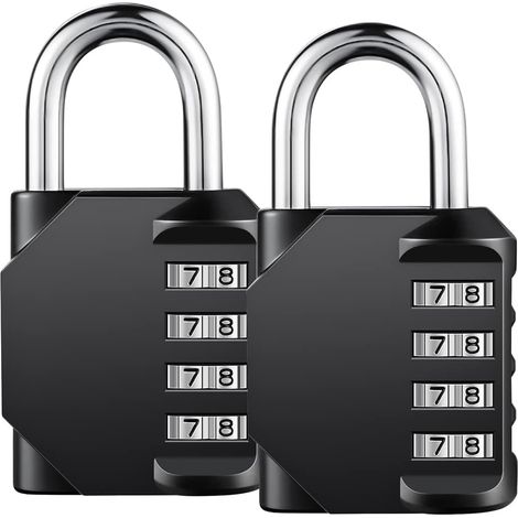 Cadenas robuste à combinaison réinitialisable avec protection antirouille pour le rangement intérieur et extérieur (noir, 2 pièces)