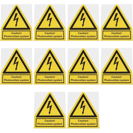 Lot de 10 autocollants d'avertissement Jaune Système photovoltaïque 10 x 12 cm pour usage électrique industriel (1/5)