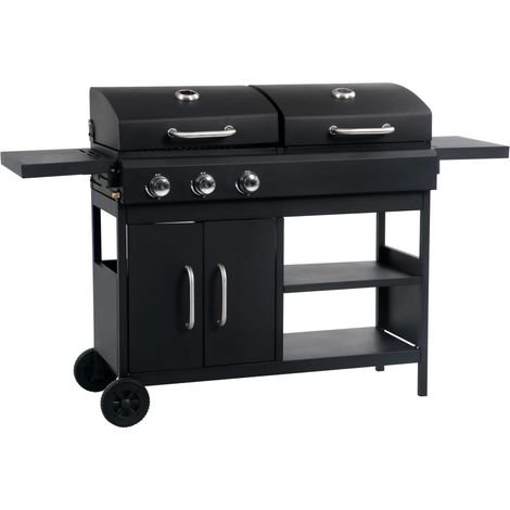 Barbecue gril combo à gaz et au charbon avec 3 brûleurs-Plancha à gaz (1/5)