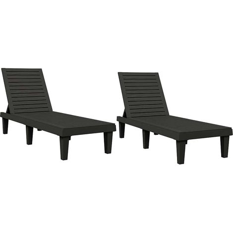 Chaises longues Transat Bain de soleil lot de 2 noir 155x58x83 cm polypropylène (1/5)