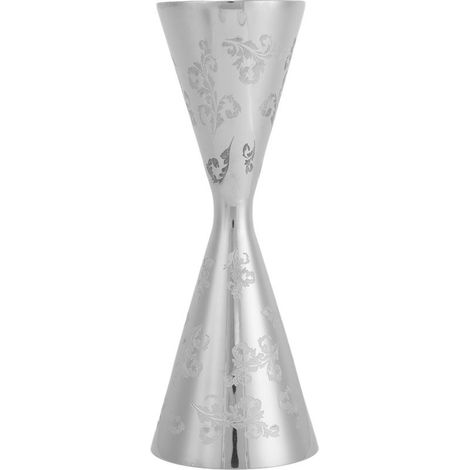 Doppelkopf-Cocktail-Jigger aus Edelstahl mit Streifen und Blättern, 60 ml oder 90 ml. (1/5)