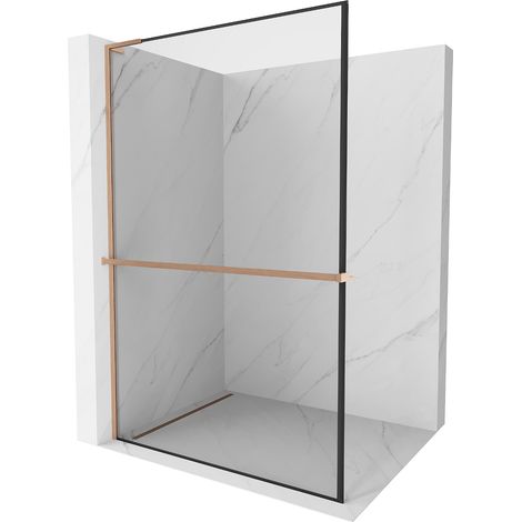 Mexen Kioto+ L panel de ducha con estante Walk-in 70 x 200 cm, marco negro, cobre cepillado - 800-070-123-65-70 (1/5)