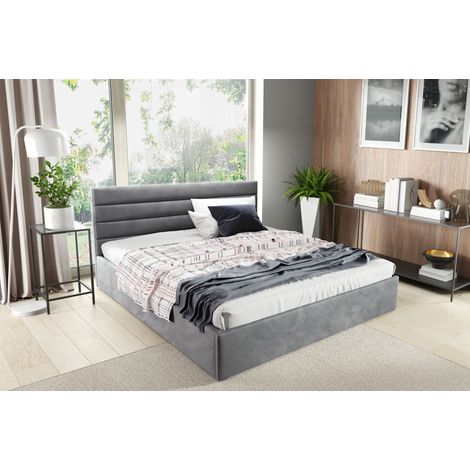 Sofello Polsterbett nach Maß 200x200 Metall-Lattenrost Grau Velour Samtstoff Velvett mit Bettkasten und Stauraum (1/5)