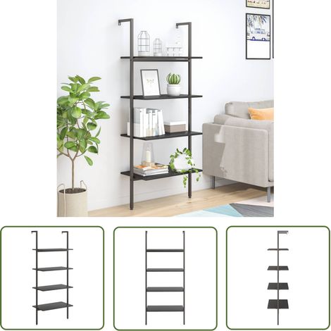 The Living Store Étagère inclinée à 4 niveaux Noir 64x35x152,5 cm - Bibliothèque - Étagère Murale - Rangement Mural - Meuble Design - Décoration Intérieur (1/5)
