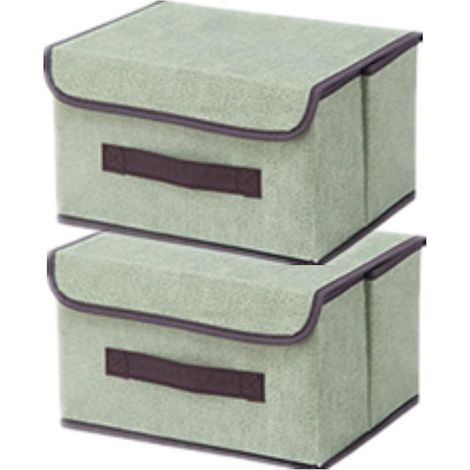 Storage Box with Lid, Fabric Cube, Folding, Boxes for Closets, Clothes, Wardrobes, Toys (26 x 19 x 16 cm, Green) (1/5)