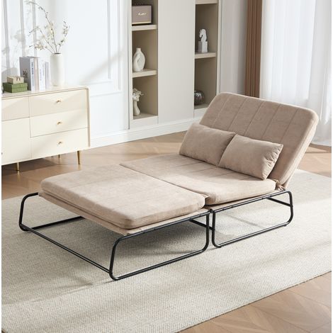 Canapé convertible 2 places en chenille avec cadre en métal et poches latérales 104x85x92 cm kaki (1/5)