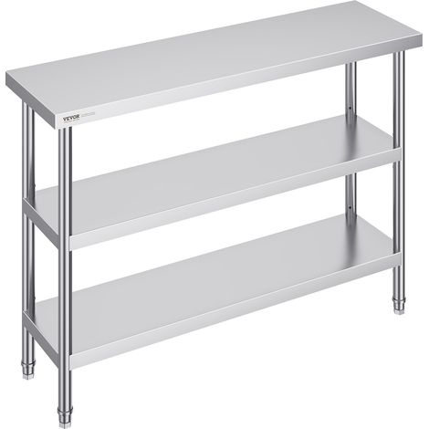 VEVOR Tavolo per La Preparazione degli Alimenti in Acciaio Inossidabile, Tavolo da Lavoro da Cucina Commerciale 356 x 1219 x 864 mm 2 Ripiani Inferiori Regolabili, per Barbecue, Cucina, Casa, Garage