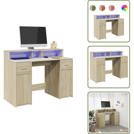 vidaXL LED-Schreibtisch Sonoma-Eiche 120x55x91 cm Holzwerkstoff (1/5)
