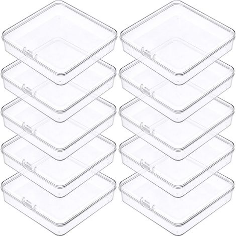 10 Boite de rangement, 10.5x10.5x1.8cm, Couvercle, Plastique, Transparent, Perles, Bricolage