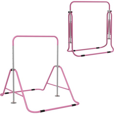 Barre de gymnastique pour enfants, Rose, avec hauteur réglable, barres horizontales pliantes