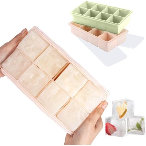 XXL Eiswürfelform 2er Pack mit Deckel, BPA-frei, Silikon, Pink/Grün (1/5)