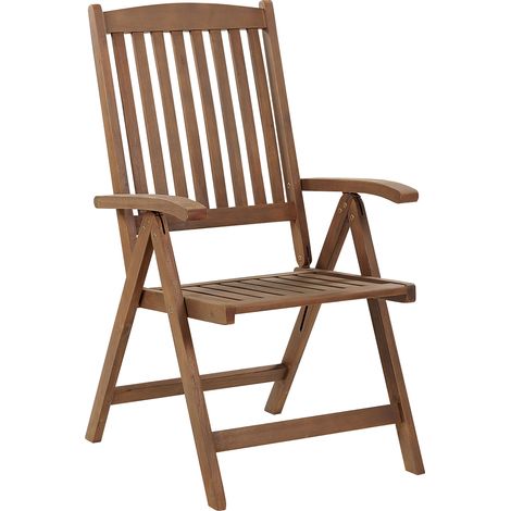 Silla de jardín de madera de acacia oscura natural plegable reposabrazos Amantea