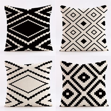 Set of 4 Black Decorative Cushion Covers 50 x 50 cm, Square Geometric Throw Pillow Covers, Sofa Decor (1/5)
