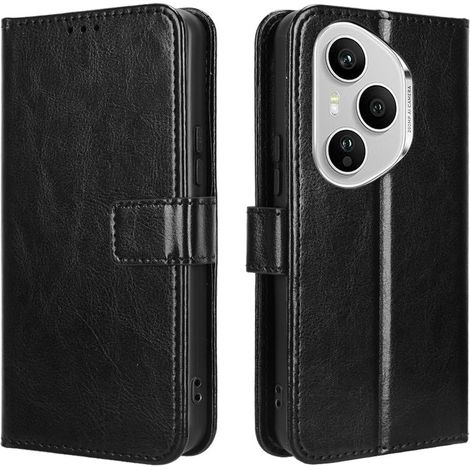 Custodia a libro per Honor 400 Pro 5G, modello Crazy Horse Wallet, nera (1/5)