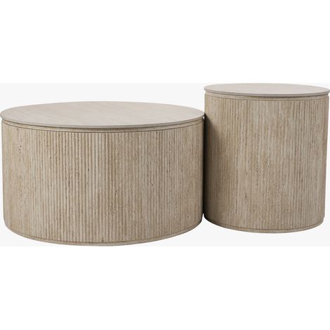 FARA Lot de 2 tables basses rondes plateau en céramique beige (1/5)