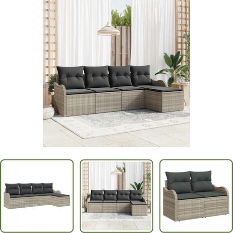 Terrassensofa - Gartensofa-set 5 pcs Hellgrau Poly-Rattan (1/5)