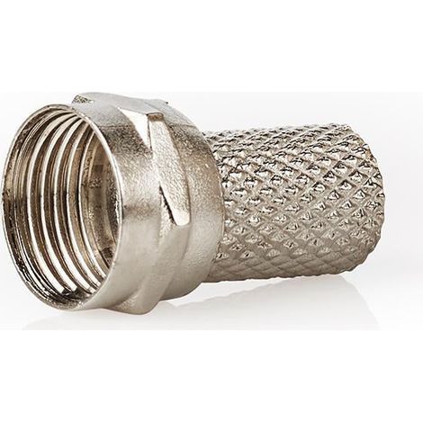 Conector f recto masculino niquelado 75 ohmios giro diametro de entrada del cable 75 mm aleacion de zinc plata 25 uds bolsa de plastico