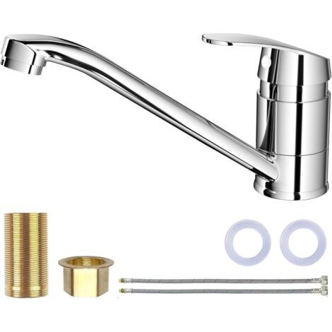 Single-lever kitchen faucet, sink mixer tap, single-lever sink mixer tap, 140° swivel, high-pressure faucet with ceramic cartridge, easy installation, chrome (1/5)
