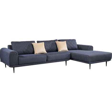 Ecksofa Rechts Pärumm Abruzzo 300x95/175x85 cm Marmoriert Blau mit Kissen