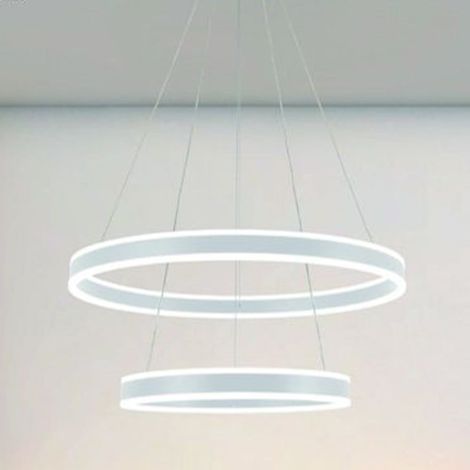 TrAdE Shop Traesio - Lampadario A Sospensione Led Moderno Doppio Cerchio Bianco 58w Con Telecomando 31869 - (1/5)