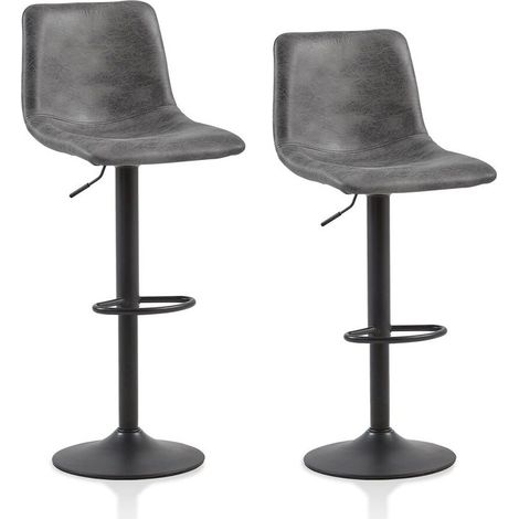 Lot de 2 tabourets de Bar, pivotants avec siège en cuir rembourré, vérin à gaz, Gris (1/5)
