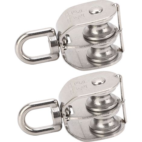 Lot de 2 poulies doubles en acier inoxydable M25, bloc de poulie double 150 kg, roulement à billes pivotant, roue à rouleaux (1/5)