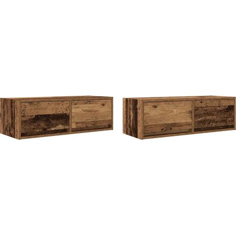 Lot de 2 meubles TV muraux design peu encombrant 80 x 31 x 25 cm en bois d'ingénierie vieux bois (1/5)