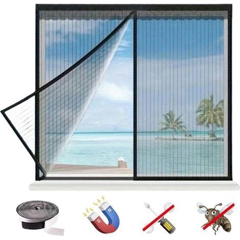 (Schwarz) Fenster-Moskitonetz, 150 x 130 cm, kein Bohren erforderlich, für Fenster, Türen, Terrassen, (schwarz, 1 Stück) (1/5)