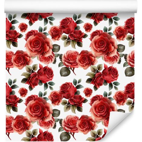 Carta da parati con rose rosse e corallo 50x1000 cm (1/5)