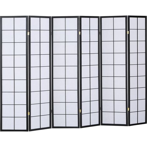 Pegane – Paravent japonais Shoji pliant en bois noir 6 panneaux – Charnières bidirectionnelles – Pour espaces intérieurs et extérieurs (1/2)