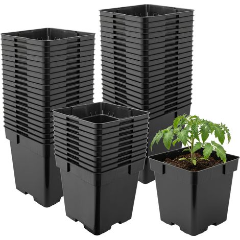 Garronda Pot de Fleur Carré en Plastique 16 × H 16 cm (3L) Lot 50 Godets Semis Pots de Pépinière avec Drainage Résistants Intempéries pour Culture Plantes Jardin Serre Intérieur Extérieur GD-0199 (1/4)