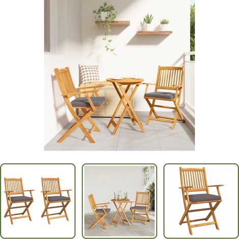 Akazienholz -  Klappstuhl mit Kissen 2 pcs Braun Massivholz Akazie (1/5)