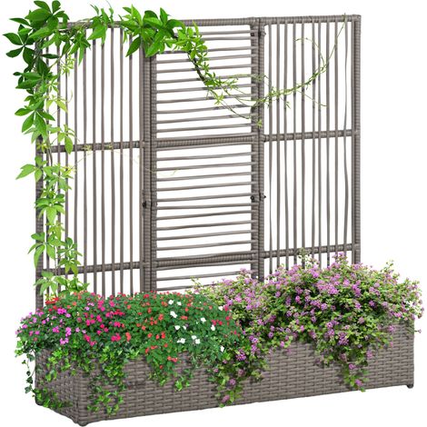 Blumenkasten mit Rankgitter, wetterfest, Polyrattan, 103 x 29 x 103 cm, Grau
