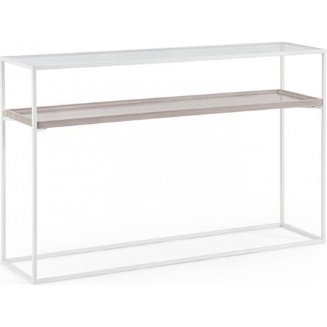 Consolle "Laurel" con struttura in acciaio, piano in vetro, da 120 x 30 x 75h cm (1/5)