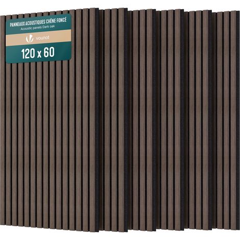 VOUNOT® Lot de 6 Panneaux acoustiques muraux tasseaux 120x60x2.1cm en MDF avec feutre polyester ignifuge - Chêne foncé (1/5)
