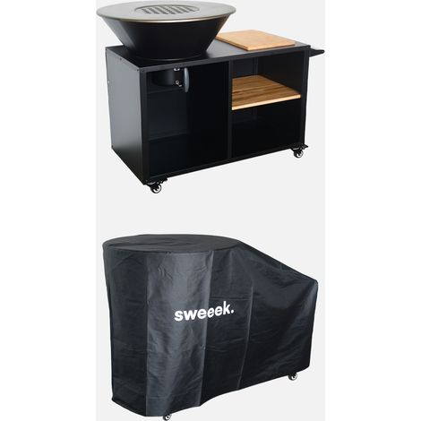 Barbacoa de brasero 80cm con mesa de servicio y funda de protección