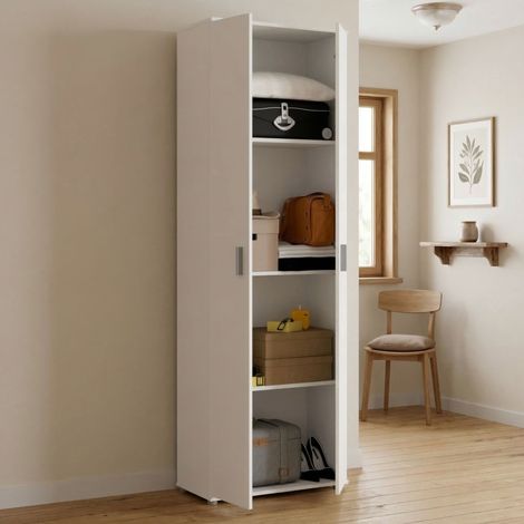 Dmora - Armario multiusos Serro, Zapatero multiusos, Armario con 2 puertas, 61x35h190 cm, Blanco (1/5)