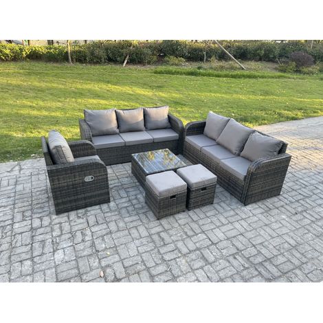 Fimous Salon de jardin exterieur avec Canapés Table basse carrée Chaise inclinable 2 Petits tabourets Gris foncé mixte (1/5)