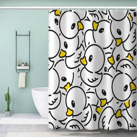 Rideau de Douche Canard 3D Dessin Animé Tissu Polyester Salle De Bains Rideaux Anti Moisissure Imperméable Lavable Rideau de Bain avec 12 Crochets pour Baignoire 180x180cm (1/5)