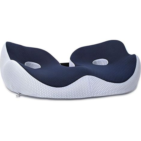 Coussin d'assise bleu, coussin de siège pour soulager les douleurs ischiatiques et dorsales, fessiers, coccyx, hanches, ischio jambiers, soutien postural (1/5)