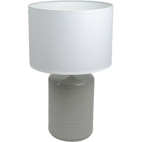 Lampe à poser en céramique taupe avec abat-jour en coton blanc, décoration ananas – ACKERMAN (1/3)