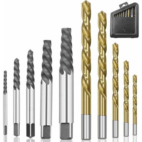 Lot de 10 extracteurs de vis à gauche en cobalt avec coffret métallique doré, extracteurs pour vis cassées et boulons endommagés (1/5)