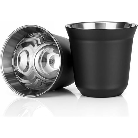 80 Ml Espressotassen-Set Aus Edelstahl - 2er-Pack Doppelwandige Mokkatassen Aus Edelstahl 304, 2,7 Oz, Schwarz (1/5)