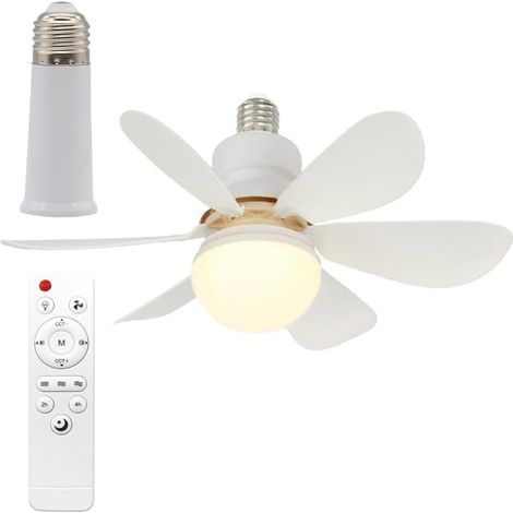 (Doublon identique) Générique Lampe Ventilateur de Plafond avec Douille E27 (85-265V) – Éclairage Silencieux – Télécommande – 3 Vitesses & 3 Températures de Couleur – 30 W (Chambre/Salon/Bureau) (1/5)