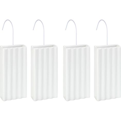 Lot de 4 Saturateurs humidificateurs, Evaporateur pour radiateur, A suspendre avec crochets, Climat intérieur sain, Céramique, 9 x 19.5 x 4 cm, Blanc